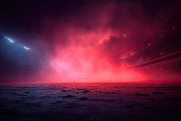 Empty stadium filled with vibrant smoke