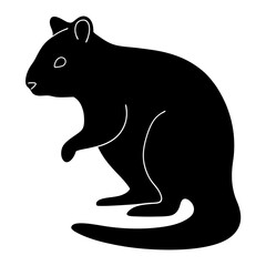 Obraz premium Black silhouette of a quokka, an Australian marsupial, sitting gracefully