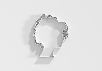 Young woman face side view icon. Elegant silhouette of a female head. Avatar profile sign. 3D render