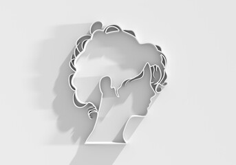 Young woman face side view icon. Elegant silhouette of a female head. Avatar profile sign. 3D render