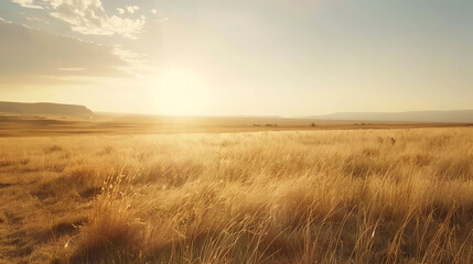 Fototapeta premium Golden Hour Meadow Serene Sunset Landscape Photography