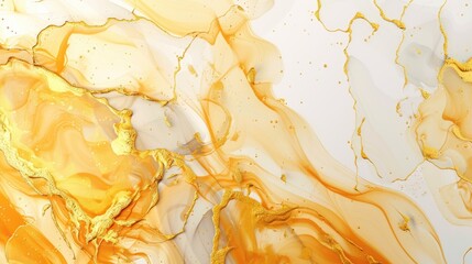 Abstract golden and white fluid marble texture. Digital art for luxury and modern design. Background image of fluid texture of gold and white color mixing together. Marble pattern concept. AIG51.
