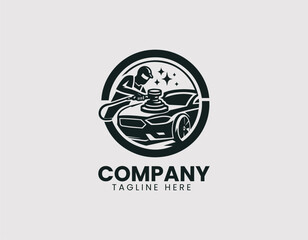 Focused Car Detailer Polishing Auto with Buffer Machine Vector Logo Design