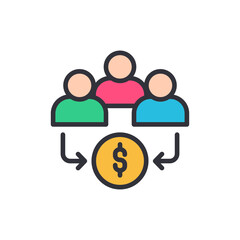 Crowdfunding colored icons, minimalist vector illustration ,simple transparent graphic element .Isolated on white background