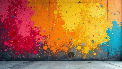 Fototapeta premium - Rough weathered concrete wall with paint splatters, wall, aged, grimy
