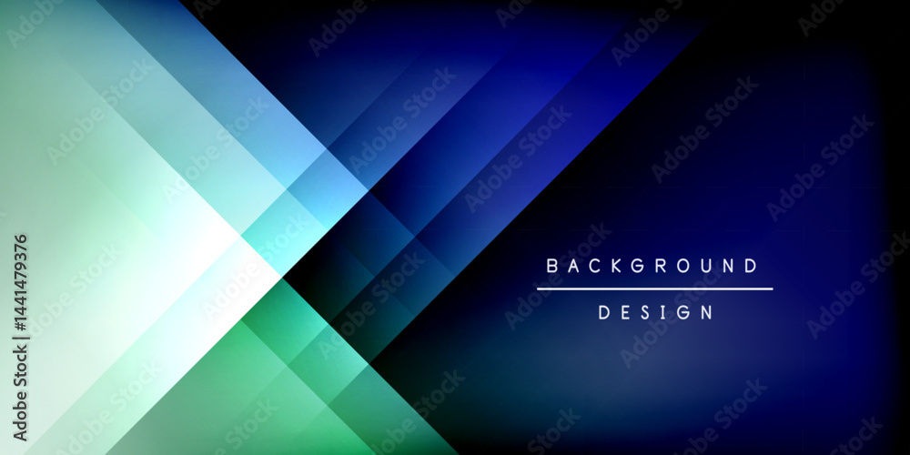 Poster Abstract geometric background. Diagonal lines create gradient effect, blending blues, greens, blacks. Modern design element.