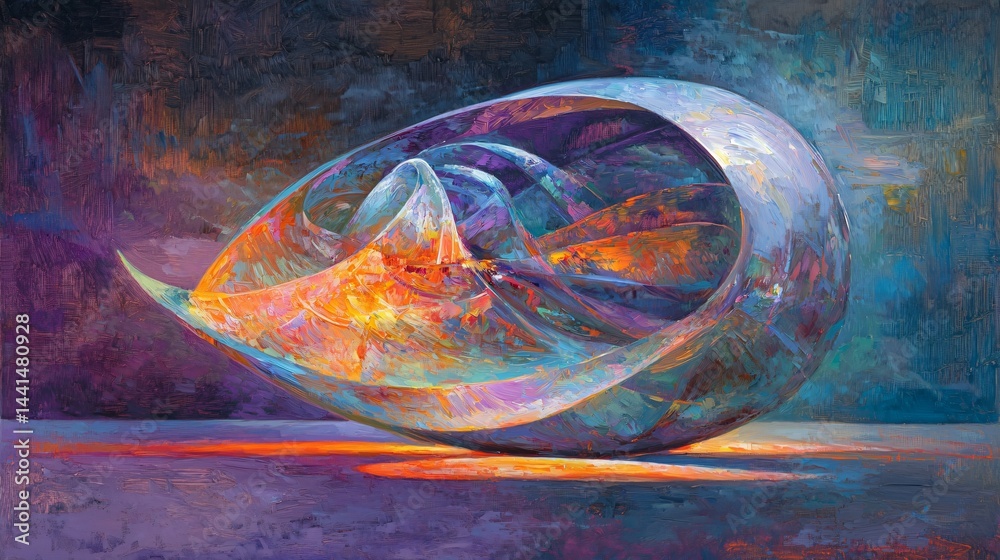 Poster artistic representation of a colorful ball in a fluid abstract style with merging colors and soft tr