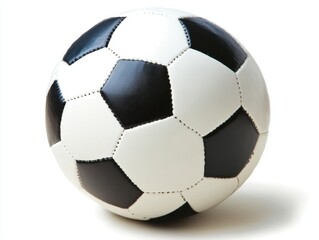 Fototapeta premium Classic soccer ball on a clean white background showcasing its iconic black and white pattern sport equipment minimal style studio shot close up view