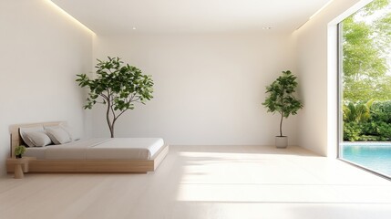 Minimalist bedroom with outdoor view