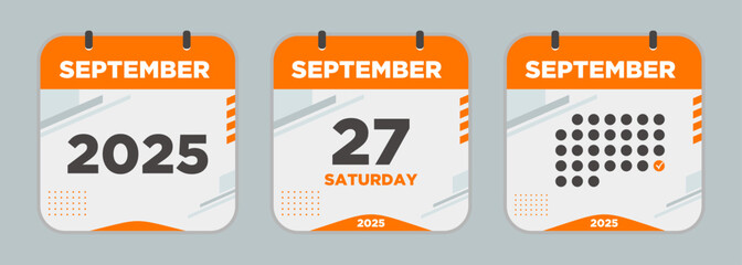 Calendar icon. September. 2025 27 day. The concept of waiting for an important date. Day calendar with date September 27. Cheklist day calendar. Vector illustration.