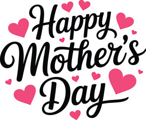 Obraz premium Happy mothers day greeting with pink hearts elegant calligraphy design