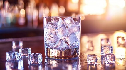 Close-up of frozen ice cubes in a glass creating a refreshing drink experience perfect for enjoying on a hot day with cool ambiance