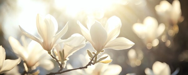 Fototapeta premium Soft focus of magnolia blossoms in sunlight.