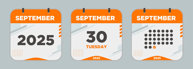 Calendar icon. September. 2025 30 day. The concept of waiting for an important date. Day calendar with date September 30. Cheklist day calendar. Vector illustration.
