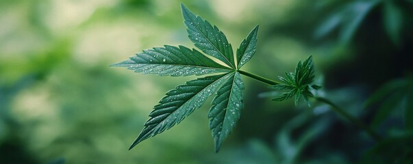 Close-up view of a vibrant cannabis leaf.