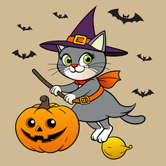 halloween cat with pumpkin