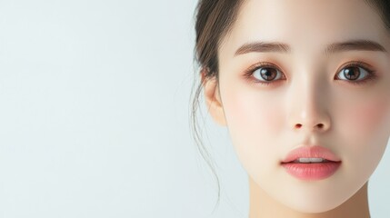 Naklejka premium Young asian woman is getting filler her face,getting her lip filler by Plastic surgeon,Woman face being checked doctor hands to cosmetic surgery,rhinoplasty surgery in clinic.