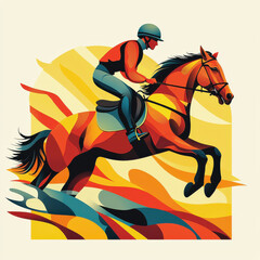 Fototapeta premium vibrant illustration of rider on horse in motion