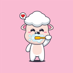 Cute sheep cartoon vector illustration brushing teeth
