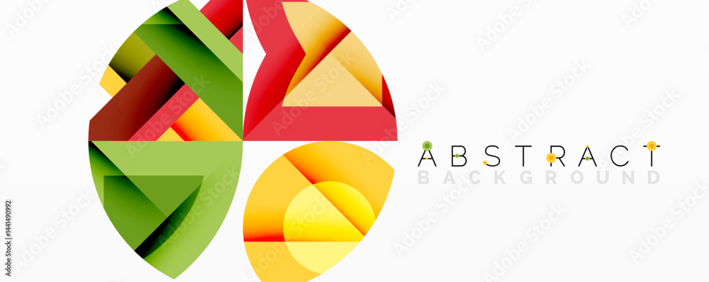 Aufkleber Colorful geometric shapes form circular design. Bright hues overlap creating modern visual effect. Simple, clean aesthetic.