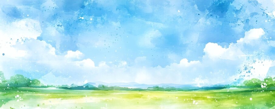 Peaceful rural landscape watercolor painting