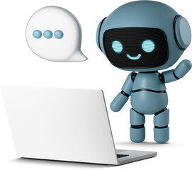 cute robot using laptop
