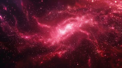 Fototapeta premium Vibrant deep space nebula with glowing pink and red clouds of cosmic dust illuminated by countless bright stars creating a sense of vastness and mystery