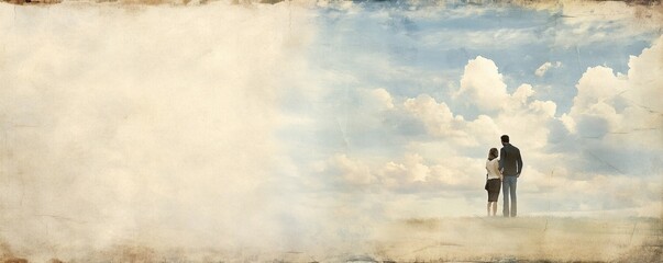 Silhouettes of a couple against a cloudy sky