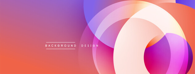 Abstract colorful circles overlap creating vibrant gradient background. Modern design elements suggest fluidity, energy, innovation.