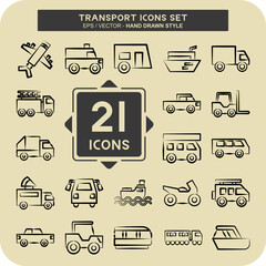 Icon Set Transport. related to Holiday symbol. hand drawn style. design editable