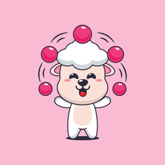 Cute sheep cartoon vector illustration circus attraction with balls