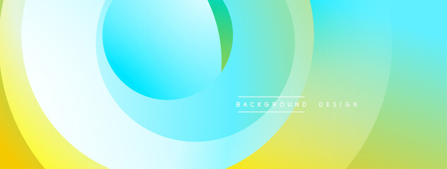 Abstract gradient circles overlap, creating soft color transitions. Yellow, green, blue hues dominate design. Minimalist aesthetic.