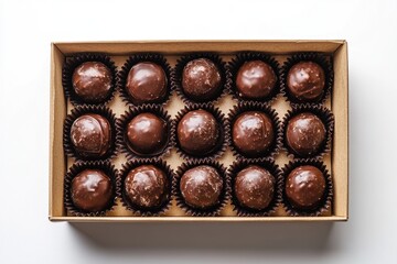 Delicious chocolate bonbons nestled in a cardboard box, perfect for sweet cravings and gifting moments