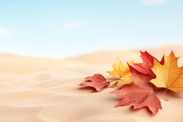 A serene autumn landscape painting depicting a minimal desert scene.