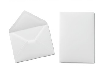An open envelope and a blank card are displayed side by side isolated on white background