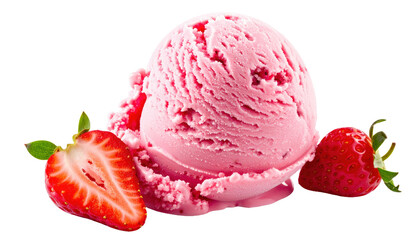 strawberry ice cream with jogurth isolated on white or transparent 