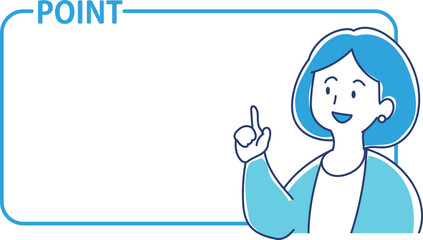 ポイントのフレームと指をさすオフィスの女性のイラスト