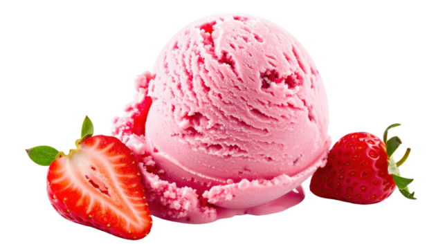 strawberry ice cream with jogurth isolated on white or transparent 