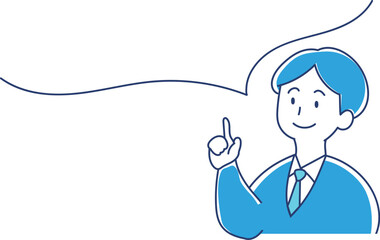 ひらめいて指をさす人　セリフ吹き出しとスーツの男性のイラスト