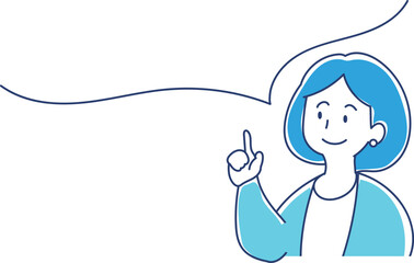 ひらめいて指をさす人　セリフ吹き出しとオフィスの女性のイラスト