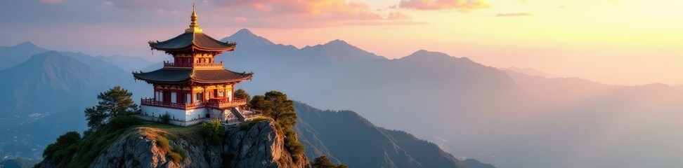 Golden pagoda atop Fansipan, Sapa's majestic peak , fog, detail