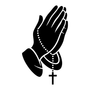 praying hands with rosary, black silhouette clip art preview