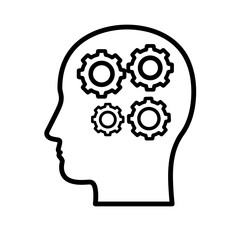 Human head with gears outline black icon for education