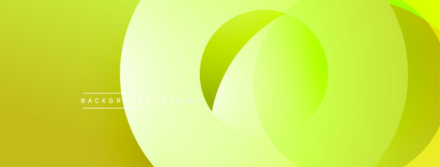 Abstract background features overlapping circles. Gradient shades create depth, using light yellow, lime green hues. Minimalist design.