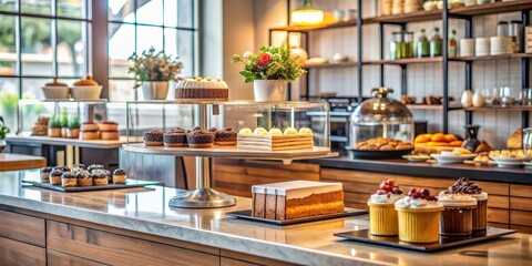 Cake Display on Cafe Counter, coffee, fresh goods, coffee,fresh goods,cake,bakery shop,hospitality,morning,bakery,edible