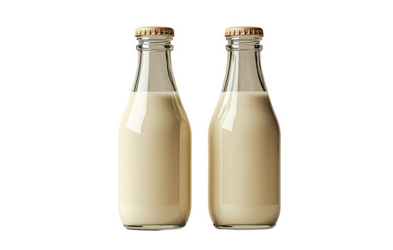 Two glass milk bottles isolated on a transparent background