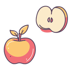 A simple flat illustration of an apple cut in half