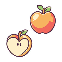 A simple flat illustration of an apple cut in half