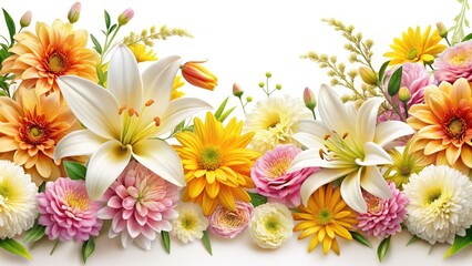 Lillies and Chrysanthemums Floral Border, Photorealistic Flower Border,  High Resolution Floral Frame, Realistic Flower Photography,  Autumn Floral Design