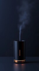 Modern black diffuser with copper accents, emitting steam
